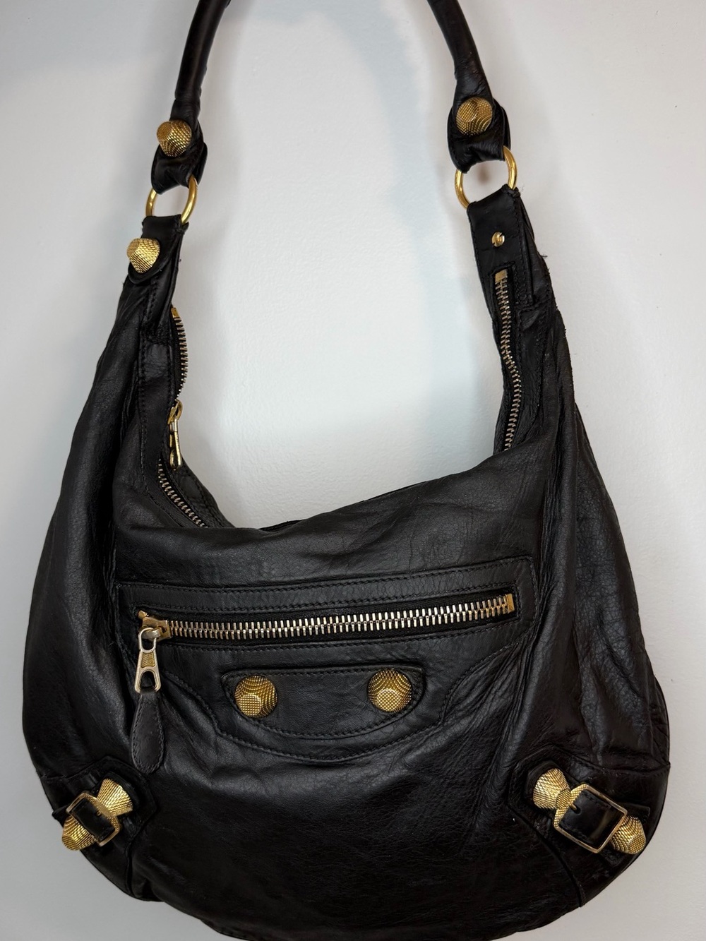 Black Balenciaga Giant 21 Gold Hobo Bag distressed goatskin leather